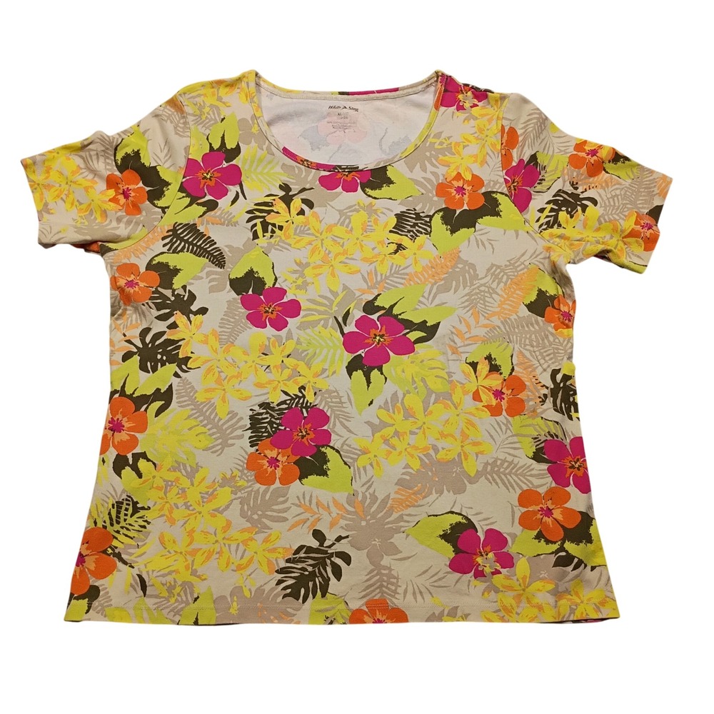 White Stag T-Shirt Womens XL Short Sleeve Tropical Floral Multi-Color Tee